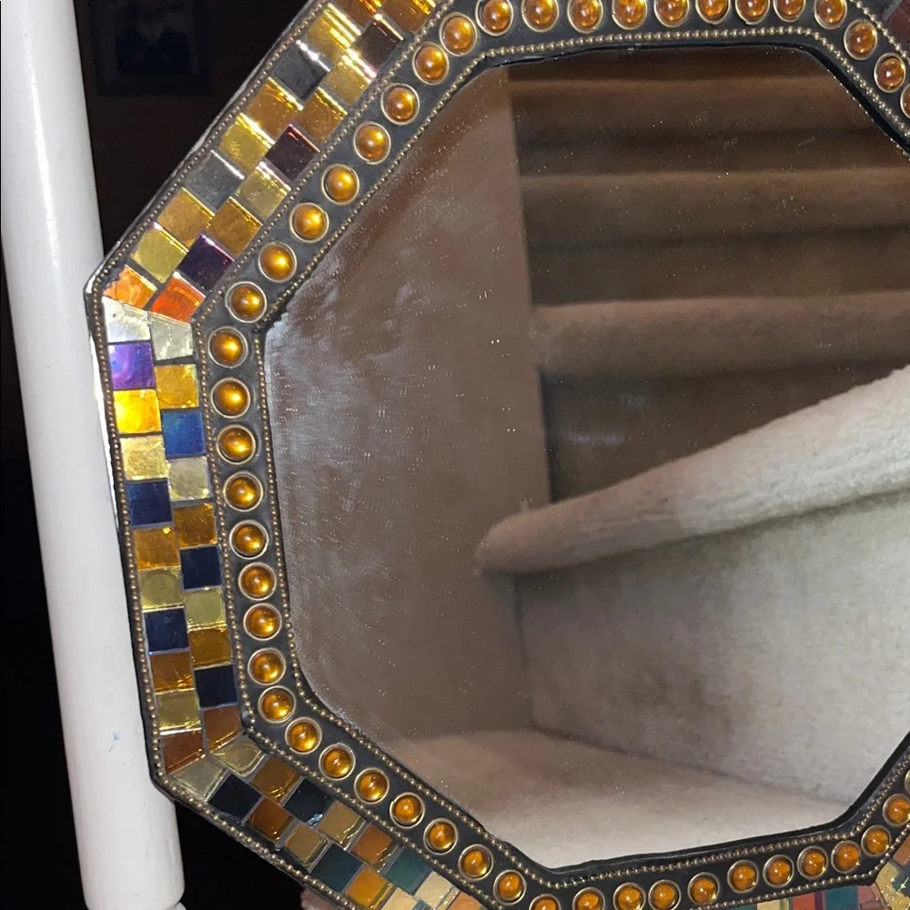 Octagonal Mosaic Wall Mirror with Multicolor Accents